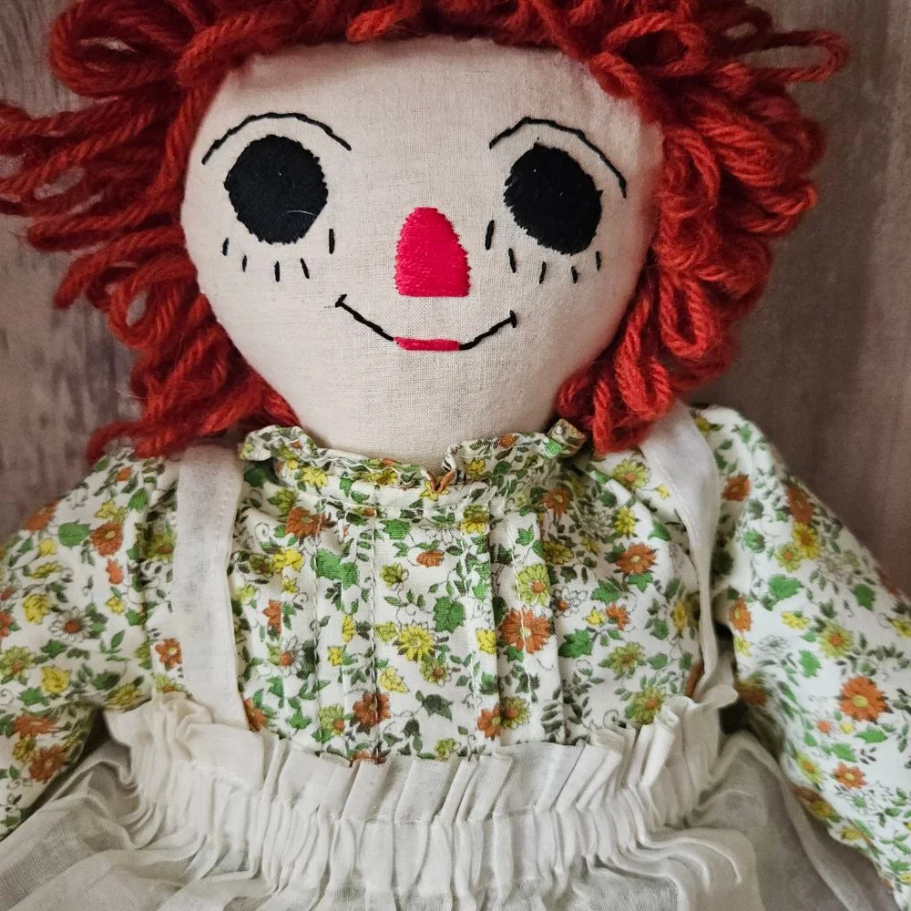 Vintage Homemade Raggedy Ann Doll Retro Floral Fabric Dress Folk Cloth 18